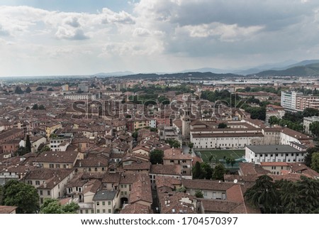 Scenic aerial view of Brescia old town from the historical castle. Lombardia. Italy