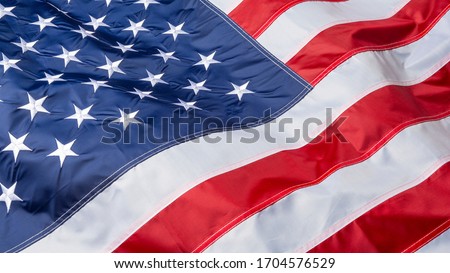 Waving flag of United States of America, close up