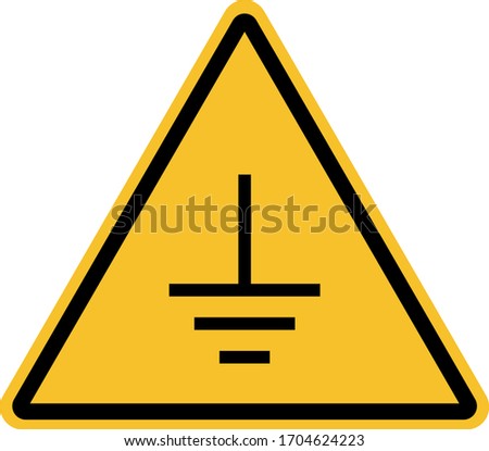 Electrical ground earth symbol. Triangle yellow background. Perfect for backgrounds, backdrop, sticker, label, icon, sign, symbol and wallpaper. Royalty-Free Stock Photo #1704624223