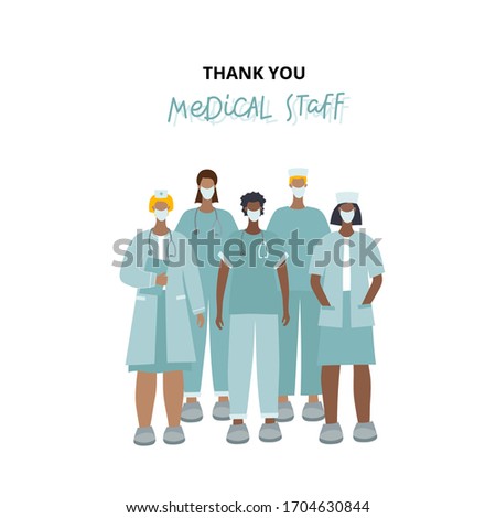 Thank you health heroes Medical staff doctor nurse characters. Hospital profession concept vector illustration. Simple flat cartoon style clip art for epidemic covid-19 pandemic quarantine gratitude.
