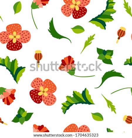 Wild flower seamless pattern. Summer botanical motifs. Beautiful background for fashion, prints. Flat style vector illustration.