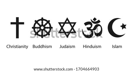 Religious symbols icon set. Vector illustration, flat design. Royalty-Free Stock Photo #1704664903