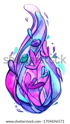 wind leaves flowers flared movement drop blue swim air neon abstract watercolor isolated white background