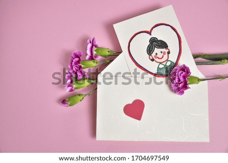 Hand made mother's day card with pink carnations