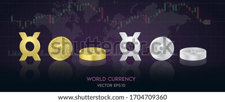 World currency symbols in the form of Gold coins and silver of each country. Trend of graph vector design world, Stock Exchange. 