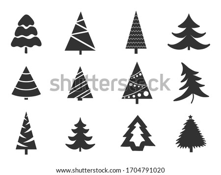 Set of Christmas  trees isolated on white. Decorations for Christmas. Vector illustration.
