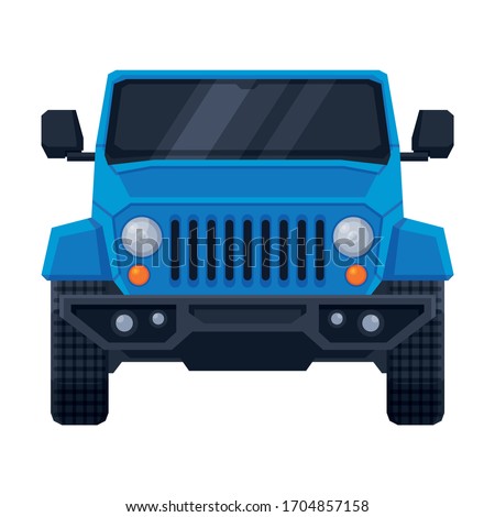 Front View of Blue Off Road Truck, SUV Pickup, Jeep Car Flat Vector Illustration Royalty-Free Stock Photo #1704857158