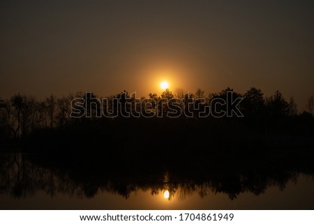moonrise over a lake in the forest  moon and swamp
