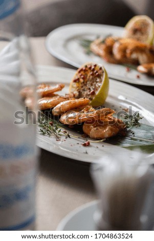 Delicious fried shrimp in the restaurant