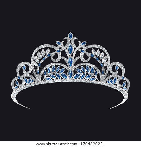 gemstone tiara, sapphires and diamonds vector illustration