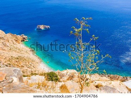 Aerial view of the  gulf under Hozoviotissa monastery in Amorgos island in Greece