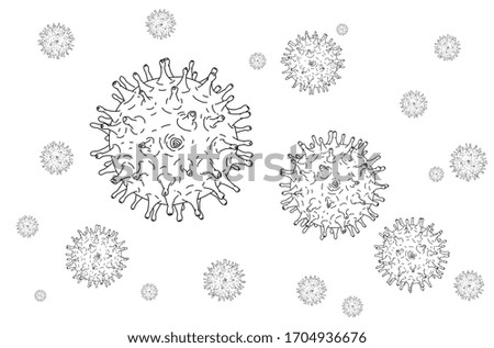 COVID-19 on white background. black white virus illustration outline