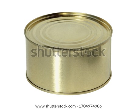 Blank Metal canned food tin isolated on a white background taken closeup.
