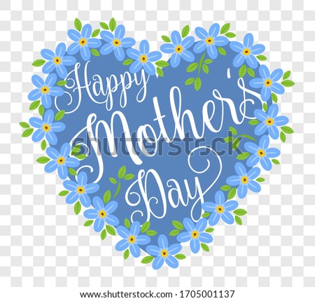 Happy mothers day blue floral bloom heart shape symbol vector isolated transparent background