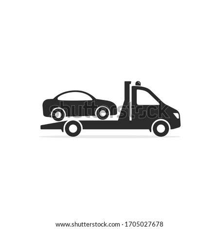 Tow truck icon, Towing truck van with car sign. Vector isolated flat illustration. Royalty-Free Stock Photo #1705027678
