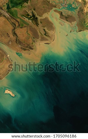 Turbidity structures in the Persian Gulf caused by river Shatt al-Arab and Musa Bay- contains modified Copernicus Sentinel data [2019] Royalty-Free Stock Photo #1705096186