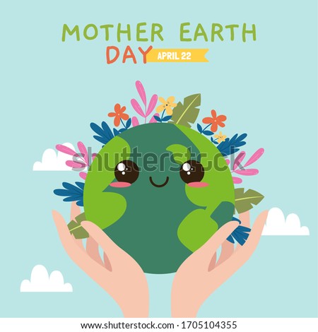 Happy mother earth day card. Happy earth planet in a hands - Vector illustration