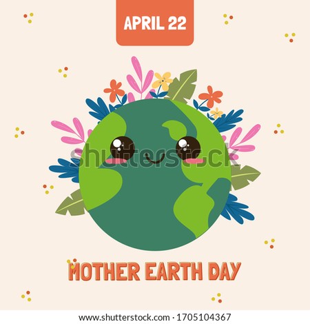 Happy mother earth day card. Earth planet with flowers - Vector illustration