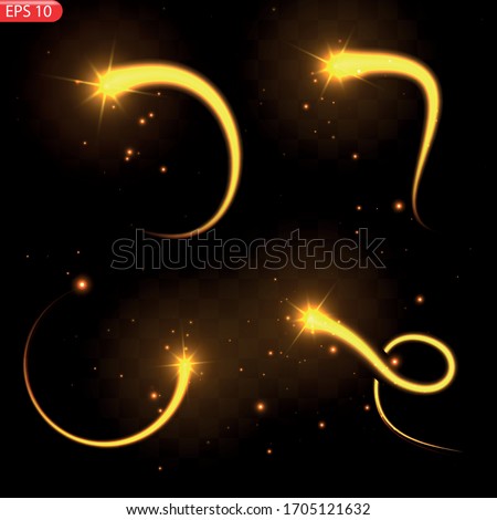 Vector illustration of realistic falling comet. Isolated transparent background. Shooting star, meteor. Meteorite with a tail