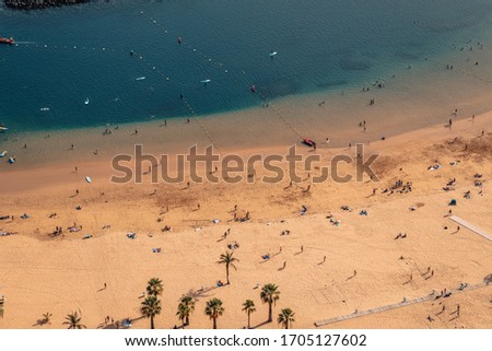 Playa de Las Teresitas, a famous beach with yellow sand near Santa Cruz de Tenerife in the north of Tenerife, Canary Islands, Spain. Very popular touristic spot.
