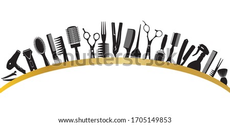 Arc from silhouettes of tools for the hairdresser. Vector illustration. Royalty-Free Stock Photo #1705149853