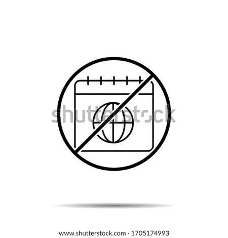 No calendar, global, earth icon. Simple thin line, outline vector of calendar ban, prohibition, embargo, interdict, forbiddance icons for ui and ux, website or mobile application