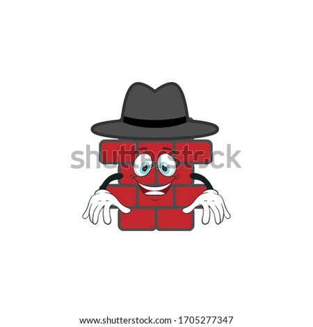 brick wall cartoon characters design with expression and hat