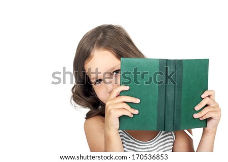 cute little child looking out of the book