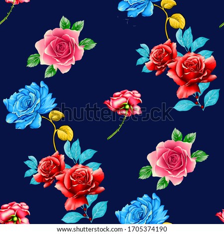 colorful rose flower pattern with navy blue background