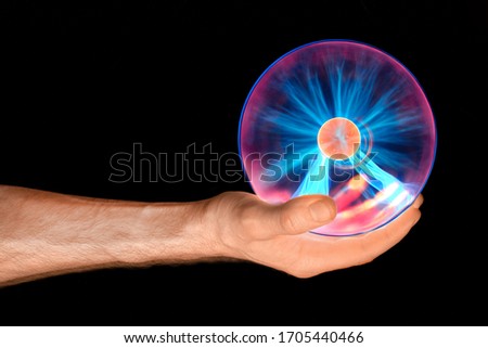 male hands with magic fire ball