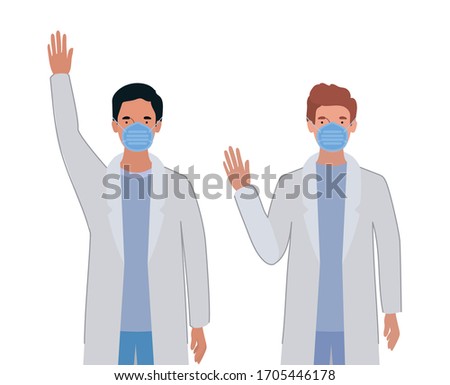 Men doctors with uniforms and masks design of Medical care health emergency aid exam clinic and patient theme Vector illustration
