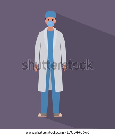 Man doctor with uniform mask and hat design of Medical care health emergency aid exam clinic and patient theme Vector illustration