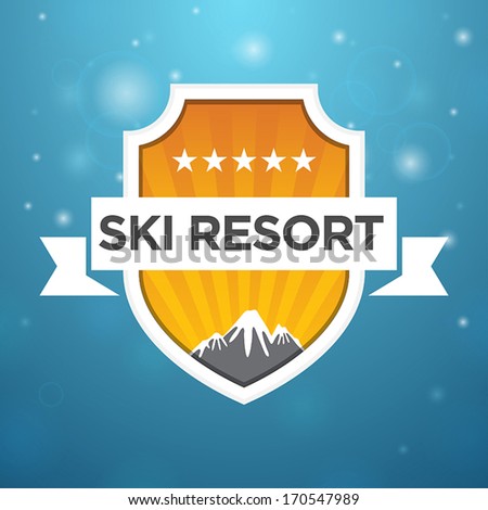 logotype ski resort five star on blue background
