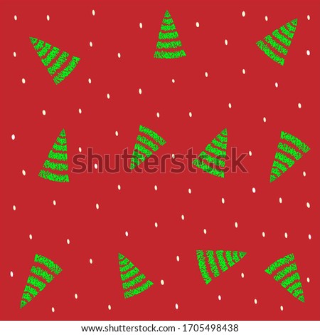 Vector christmass seamless pattern in traditional colours,hand drawn winter illustration with new year green tree and snow on red background,print for wallpaper,cover design,wrapping paper,packaging