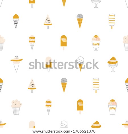 Seamless pattern with ice cream. Summer poster. Design for baby textile.