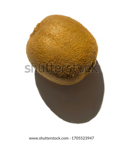 one kiwi isolated on a white background with harsh natural light from the sun and shade