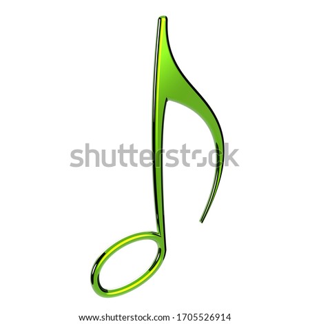 Green music note sign. Musical notes signs in golden color. 3D illustration.