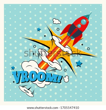 Cartoon rocket design concept. Trendy illustration in pop art style. 