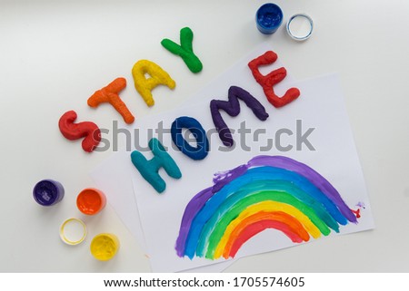 Stay home Colorful letters and rainbow picture paited for the chasetherainbow project
