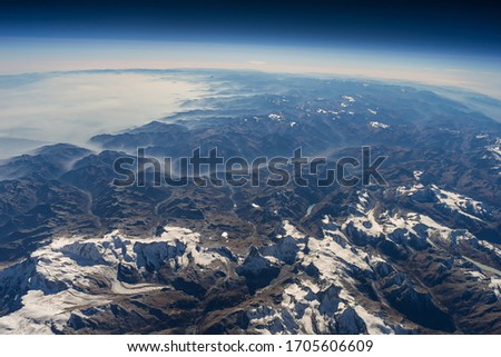 Picture of the Swiss Alps taken from a high altitude balloon in the stratosphere (33,000 meters). The matterhorn can be seen from this picture.