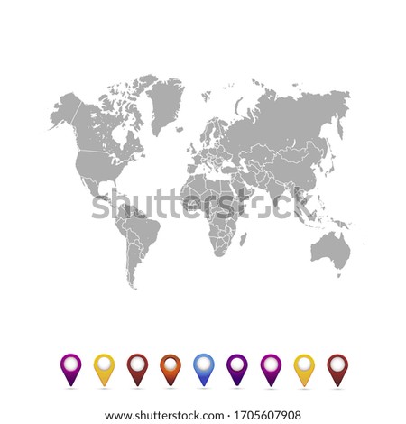 World map. set of color pointers