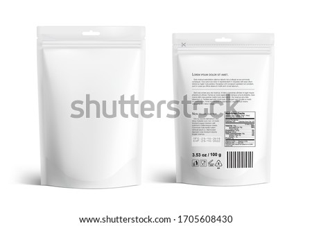 Pouch bags mockup isolated on white background. Vector illustration. Front and rear views. Can be use for template your design, presentation, promo, ad. EPS10.	 Royalty-Free Stock Photo #1705608430