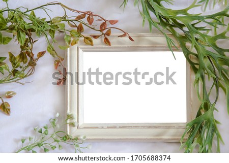 Photo frames blank with plants on a white background horizontal