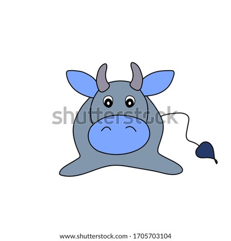 Colorful bull for kids. Vector animal illustration. Template adorable character for your design. Cartoon cute cow. New Year and Christmas symbol 2021. Isolated icons.