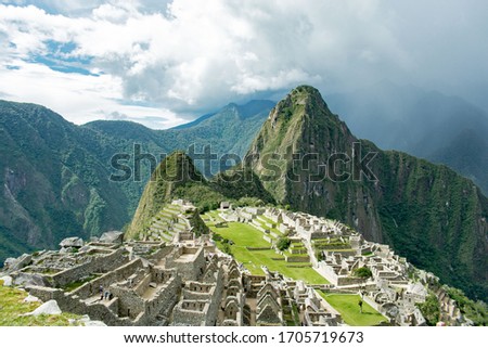 Machu Picchu in Peru, Southa America. UNESCO World Heritage Site. Inca site located in the Cusco Region in Peru. One of the New Seven Wonders of the World.