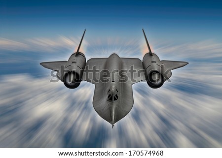 Blurred sky background - SR-71 'Blackbird' 20th century advanced, long-range, Mach 3+ strategic reconnaissance aircraft from the USA. (Artists Impression/recreation photo) Royalty-Free Stock Photo #170574968