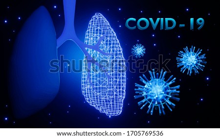 Lung anatomy and Covid-19 on black background. 3D rendering.