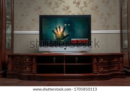 tv screen with fake news show in the monitor. Media lie concept