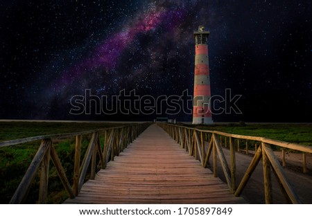 Light house with Milky way in Fuerteventura, spain