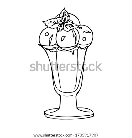 Cold ice cream in a glass cup with a sprig of mint.Vector illustration.